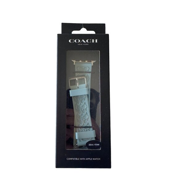 Coach Soft Blue Embossed Logo Rubber Apple Watch Strap Band 38mm/40mm - Picture 1 of 2